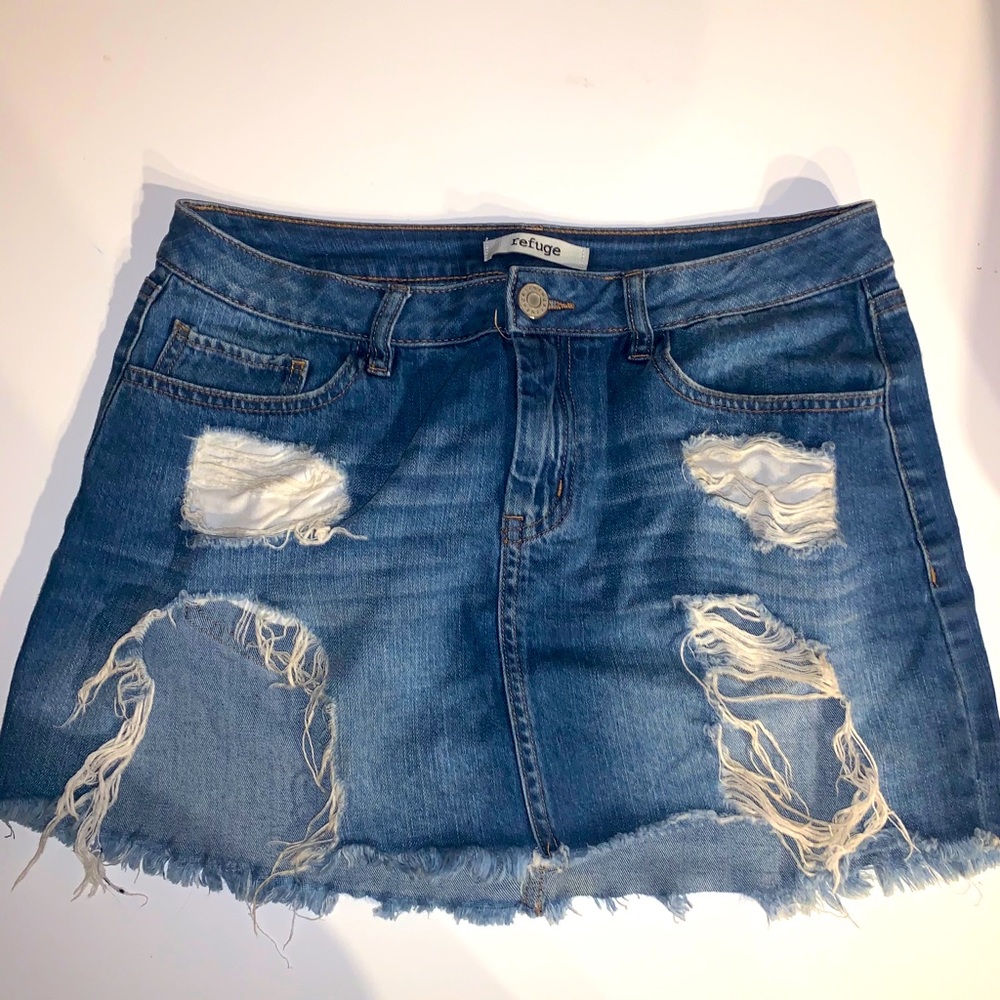 Refuge Ripped Jean Skirt